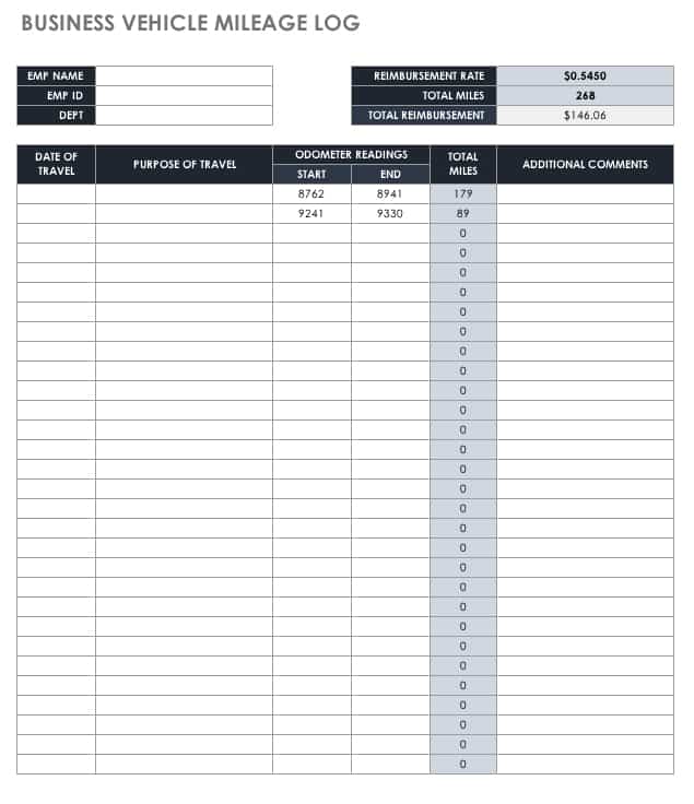 Mileage Tracker Sheet 25 Printable IRS Mileage Tracking Templates
