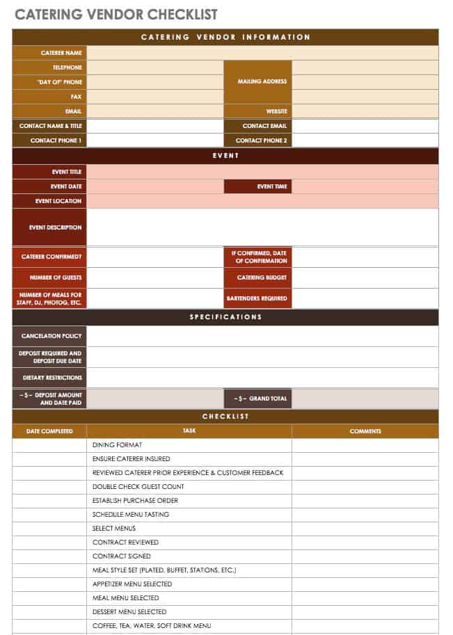 Catering Checklist Template Free