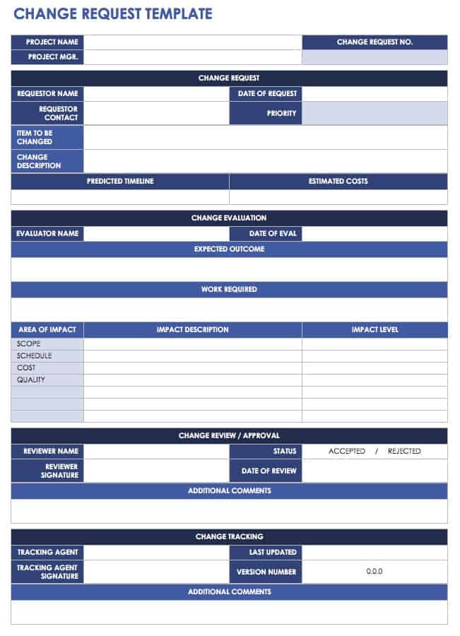 Change Control Form Template Free Printable Templates