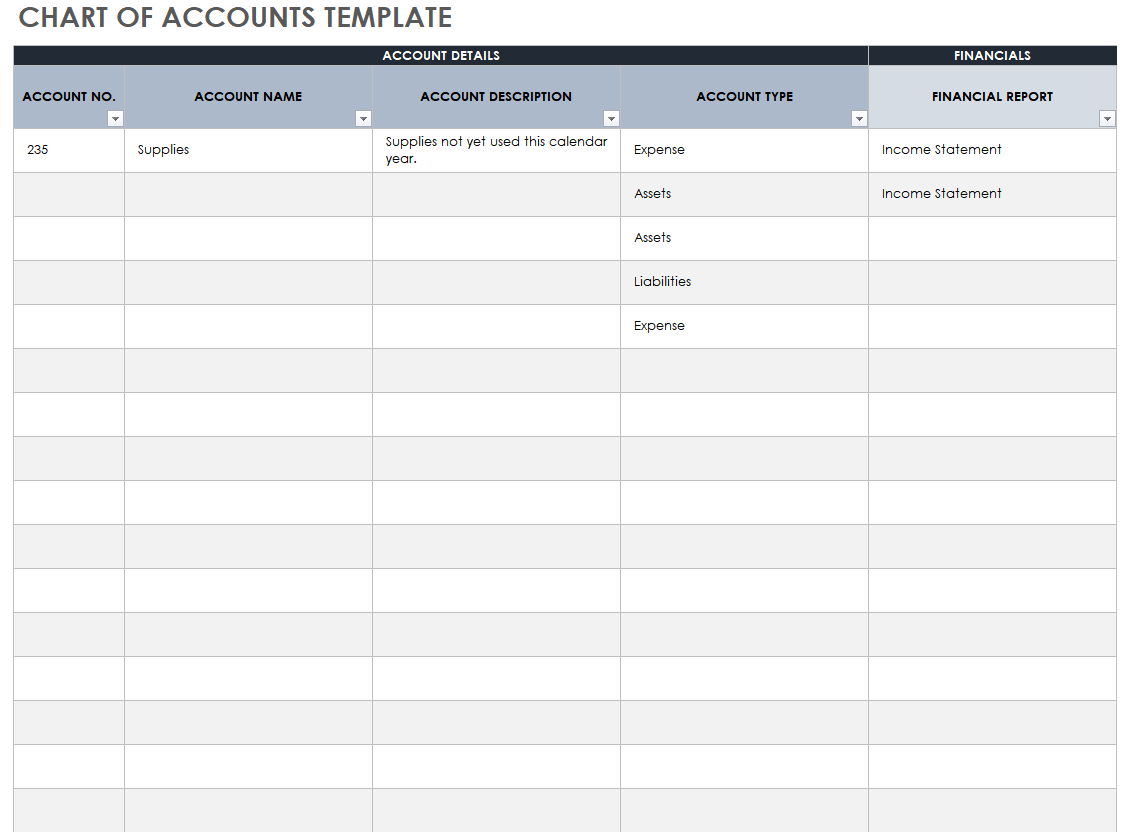 Chart Of Accounts Excel Template