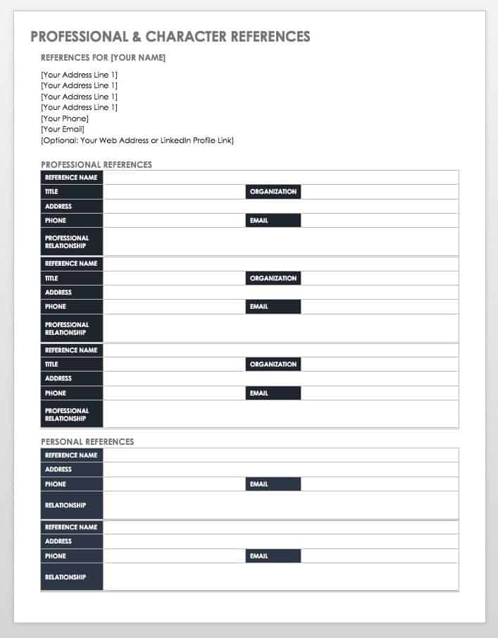 Professional References Template Word from www.smartsheet.com