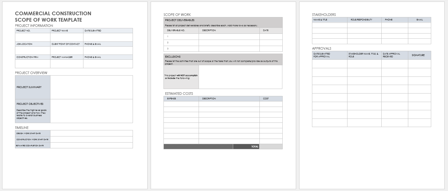 Free Scope of Work Templates for Microsoft Excel Smartsheet