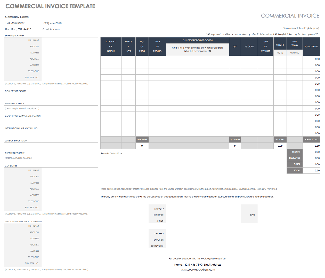 microsoft excel shipping manifest template