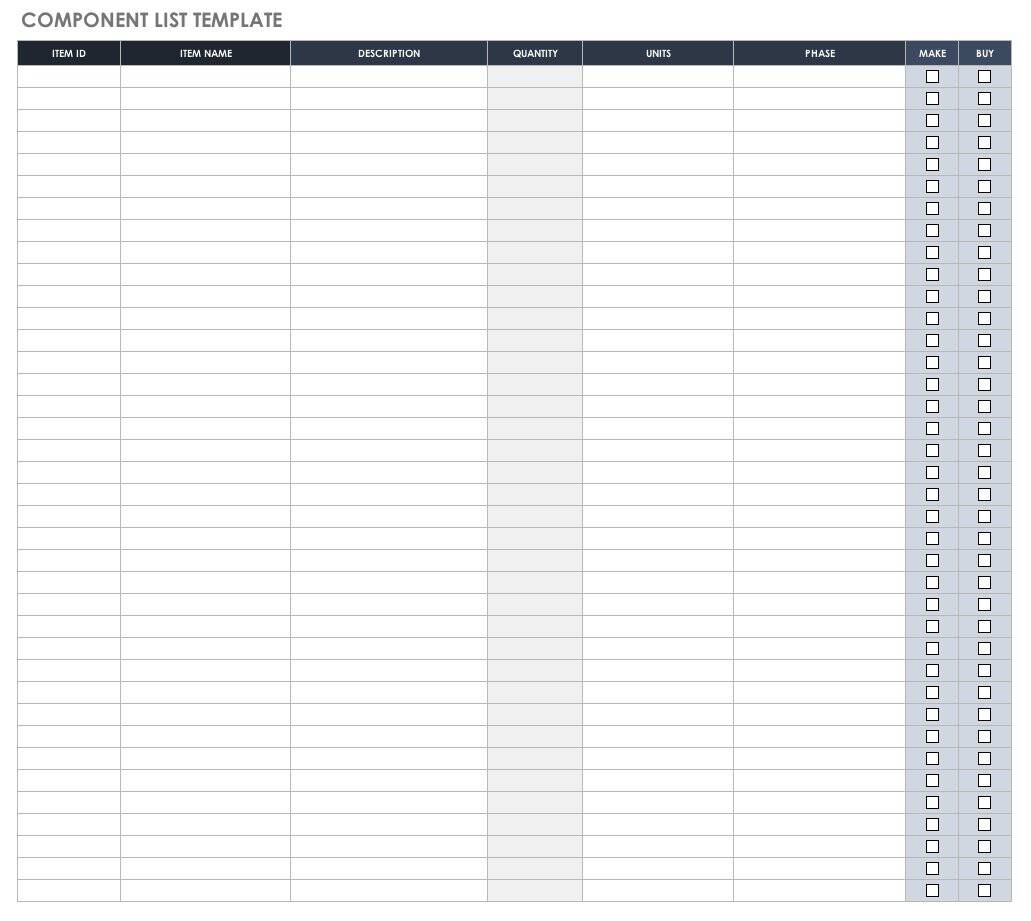 Free Bill Of Material Templates Smartsheet