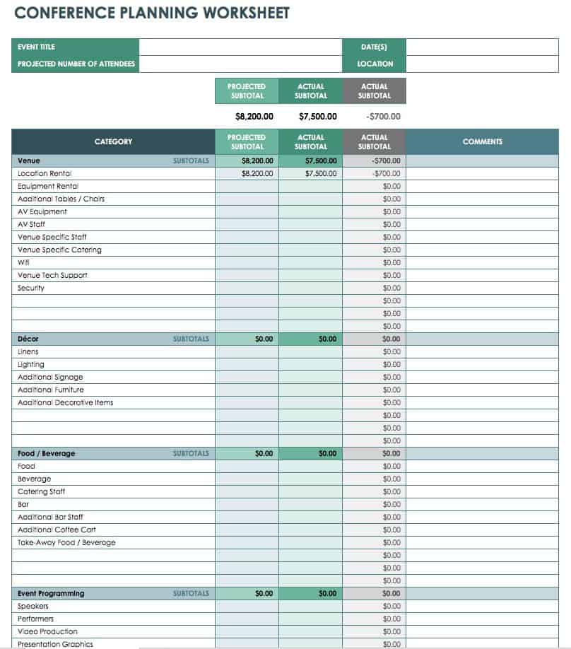 Event Budget Excel Template