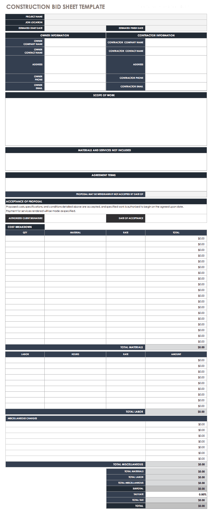 Free Contractor Proposal Template Sfiveband Com   IC Construction Bid Proposal Form 