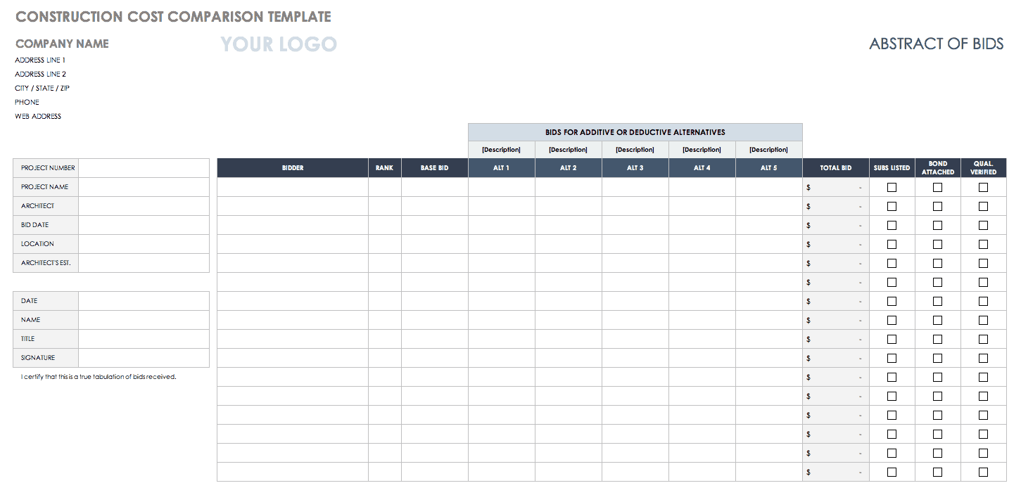 Free Price Comparison Template