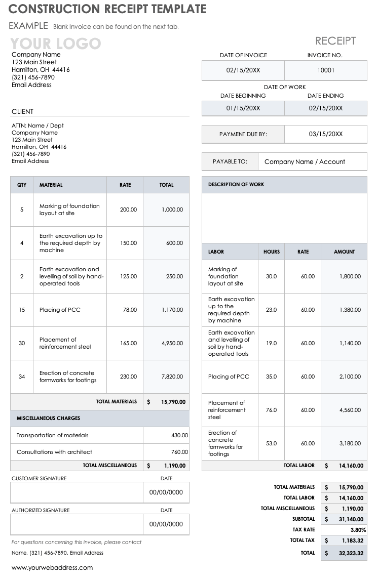 Free Microsoft Word Receipt Templates Smartsheet