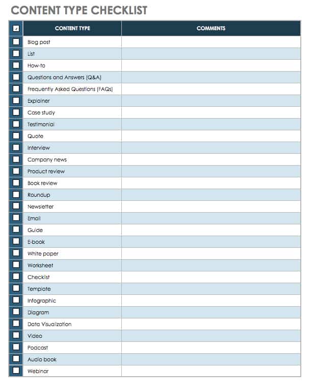 Content Type checklist