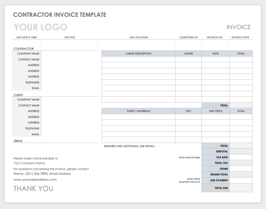 free printable invoices for contractors