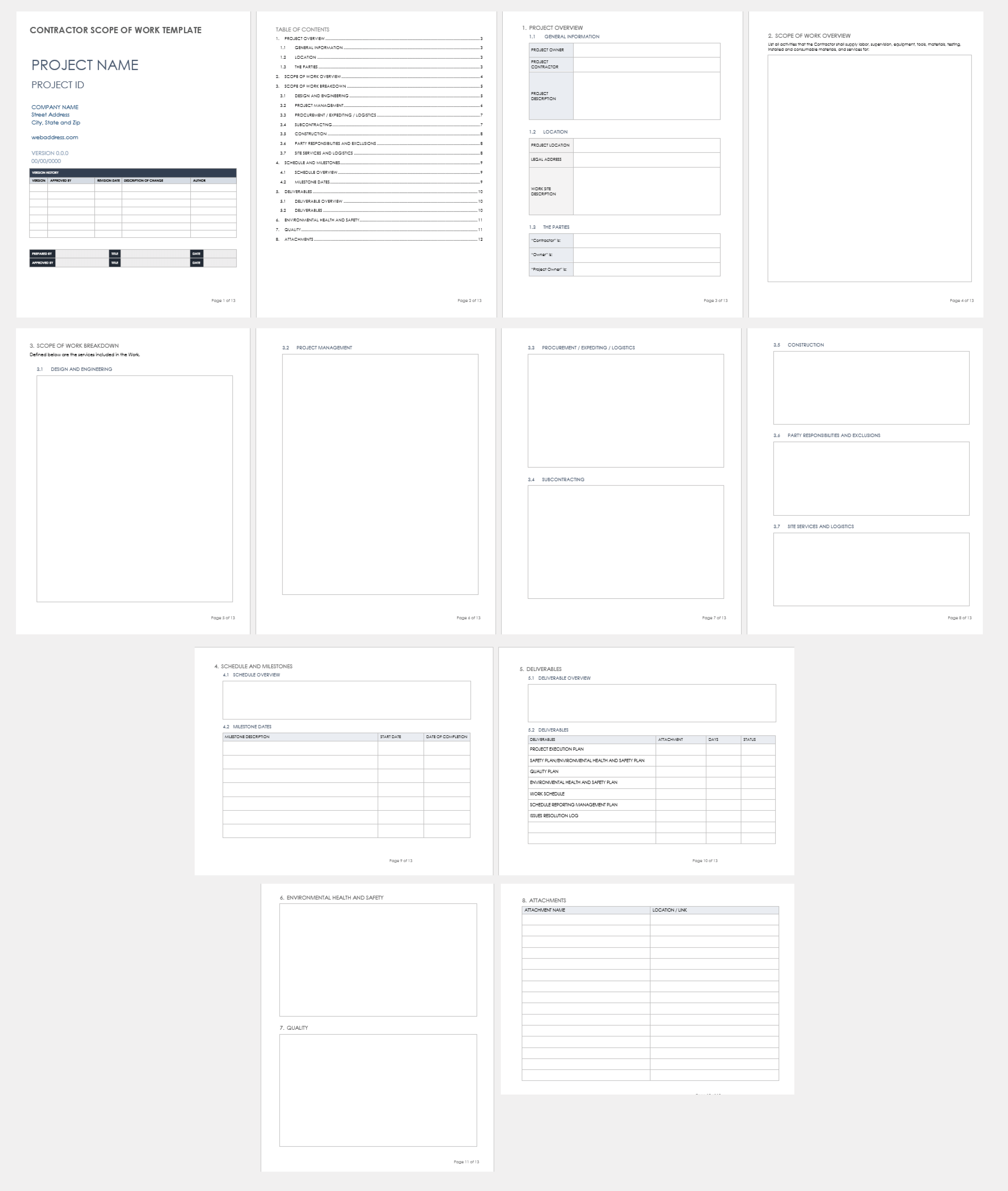 scope of work excel template
