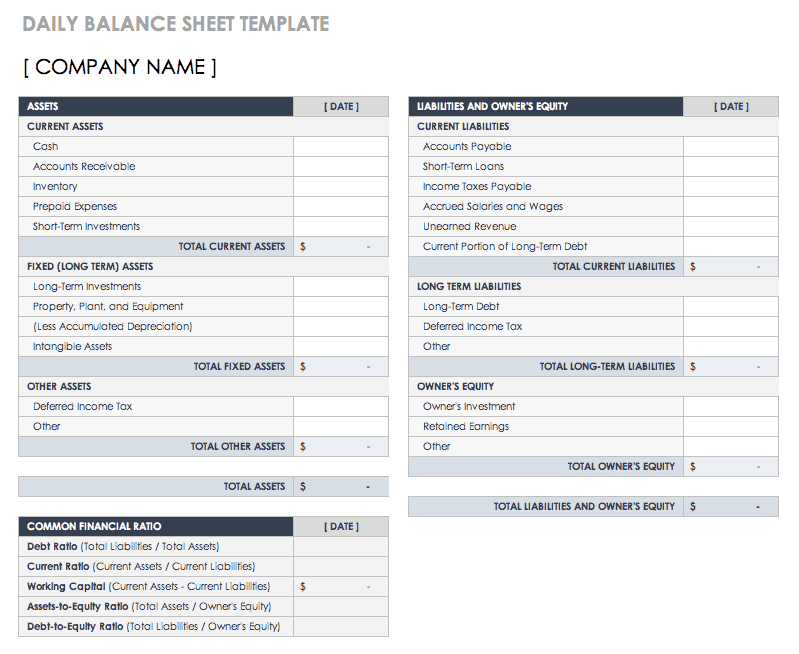 balance sheet format