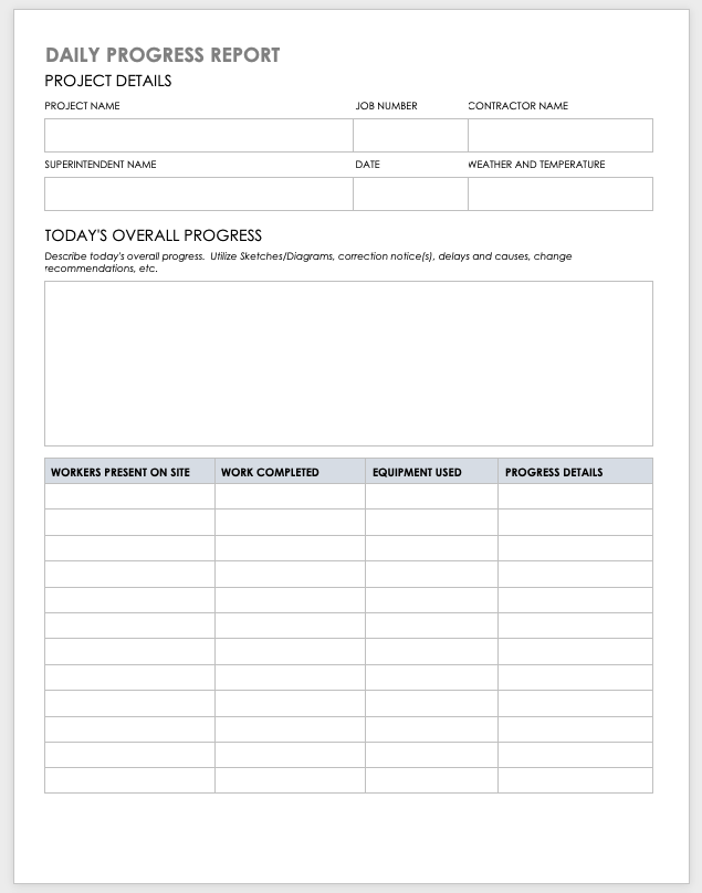 Free Daily Progress Report Templates Smartsheet