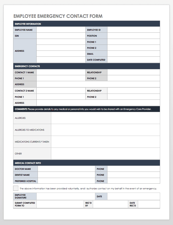 Employee Emergency Contact Form Template