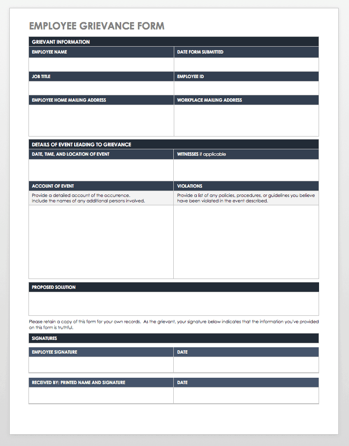 Free Grievance Form Templates Smartsheet