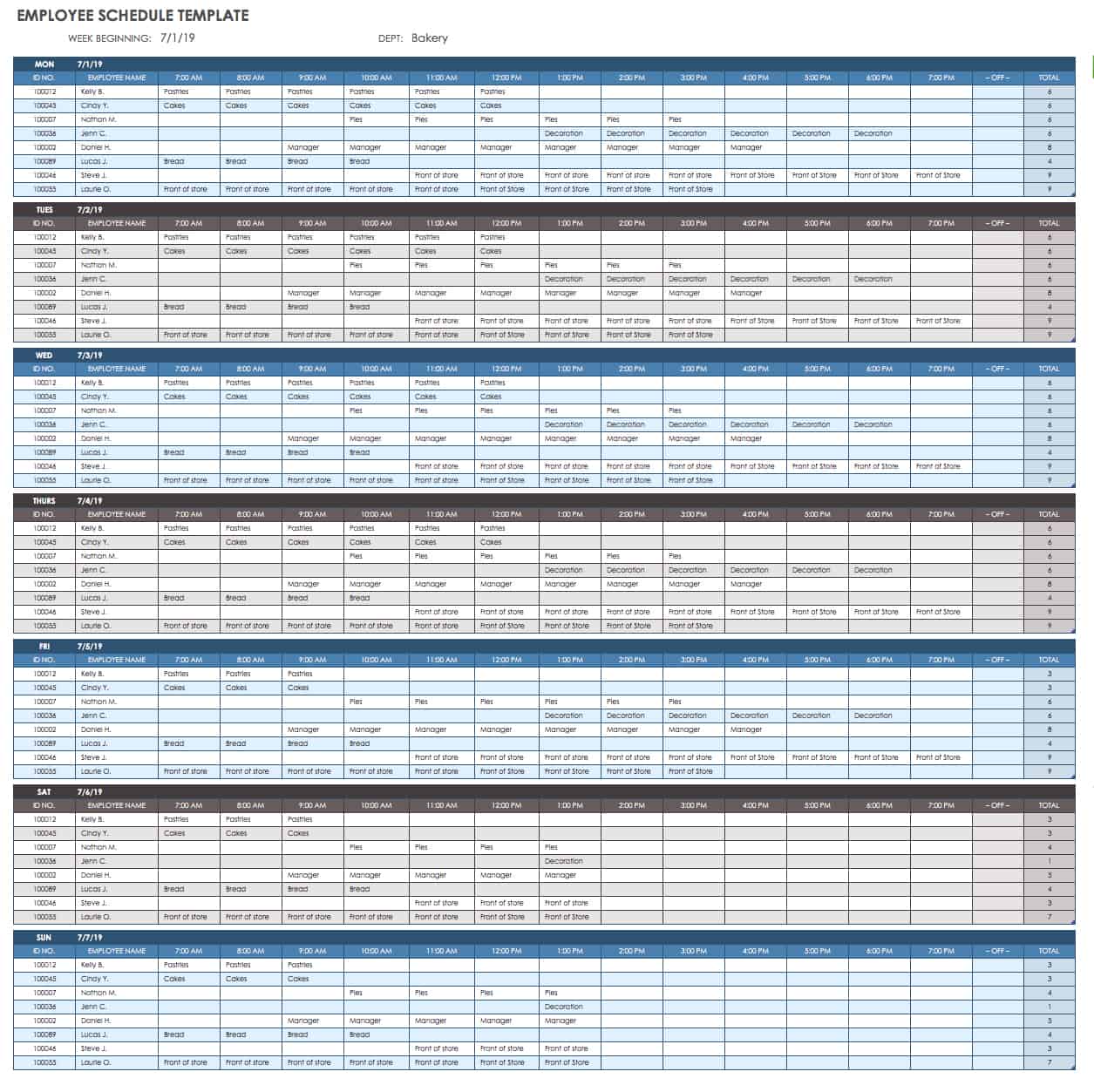 excel work schedule template weekly