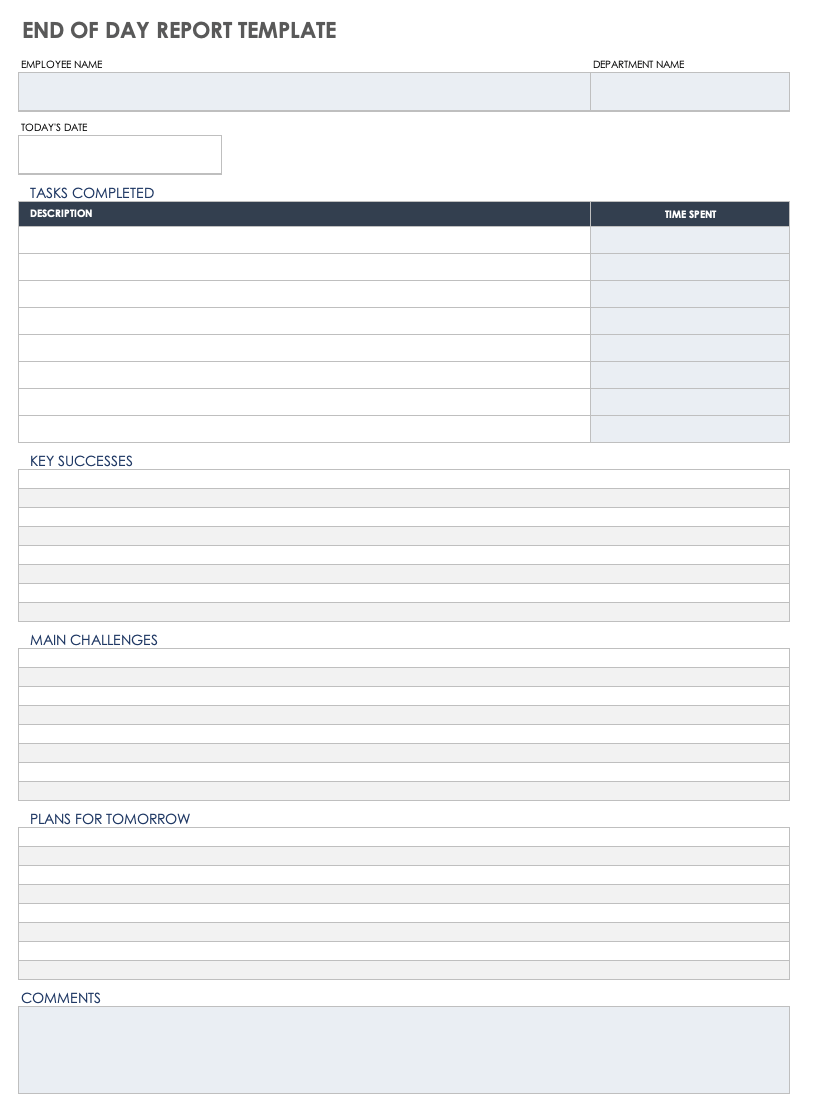 End Of Day Report Template Free Printable Templates