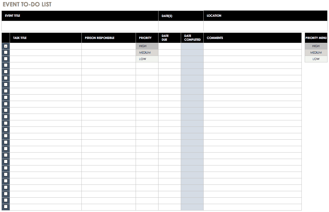 Event Task List Template