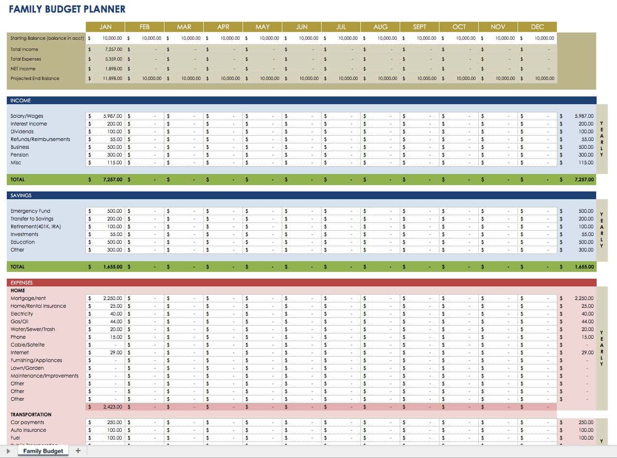 family budget planner free