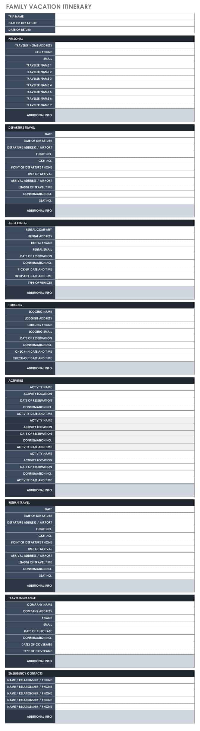 19 Family Vacation Planner Template Sample Templates Sample Templates