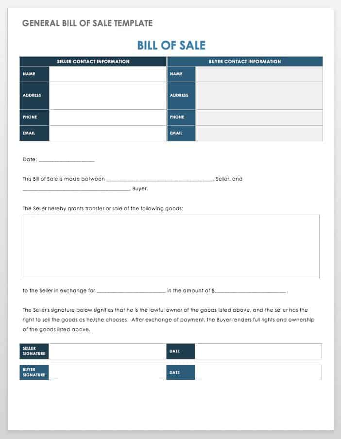 15 free bill of sale templates smartsheet