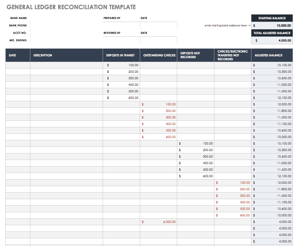 account reconciliation template excel