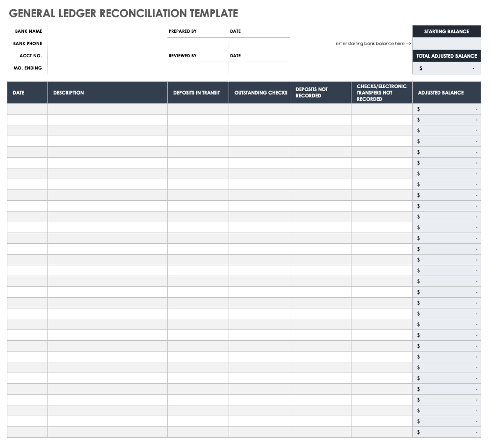 General Ledger Account Reconciliation Template