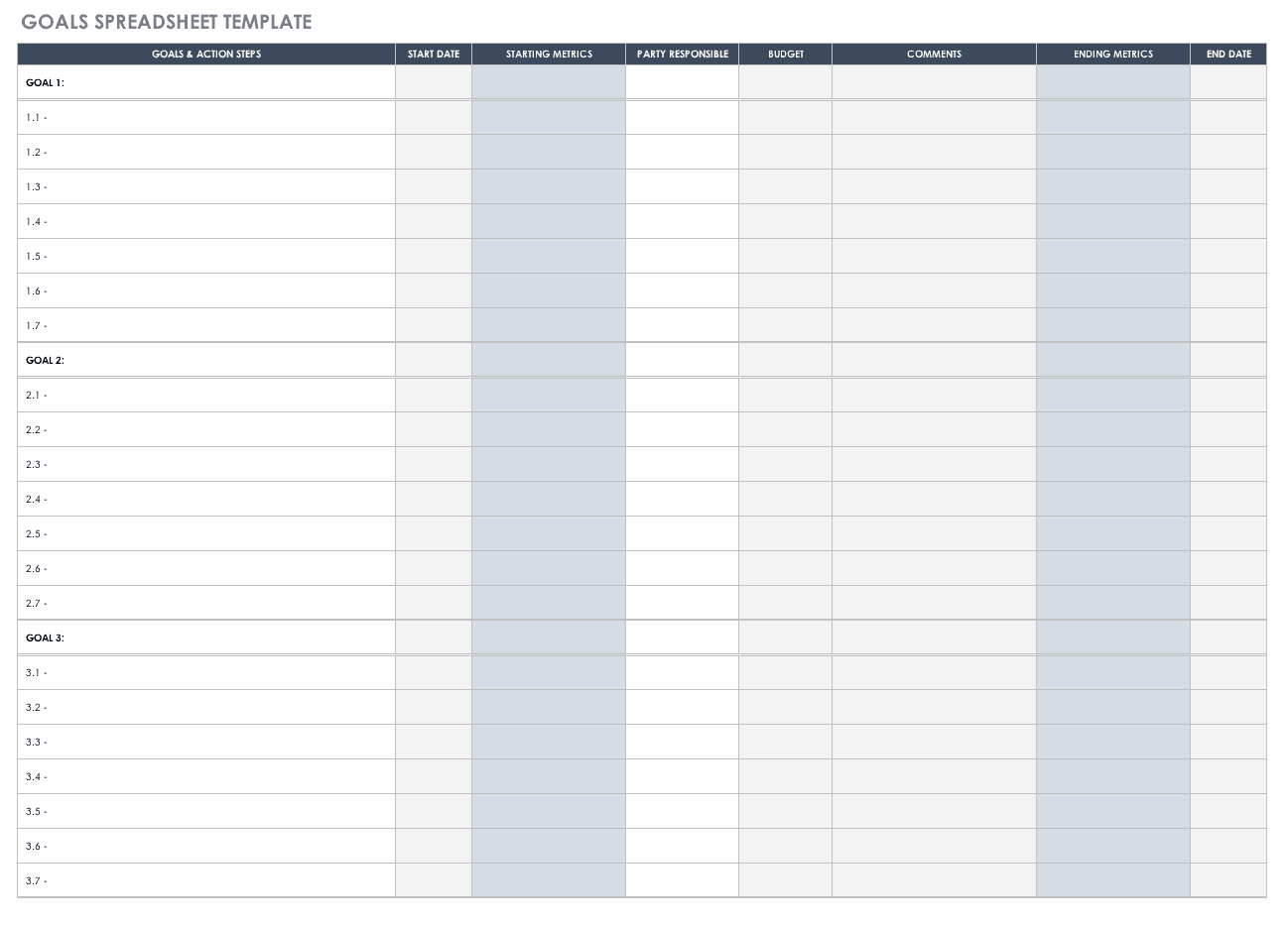 Goal Tracker Excel Sheet