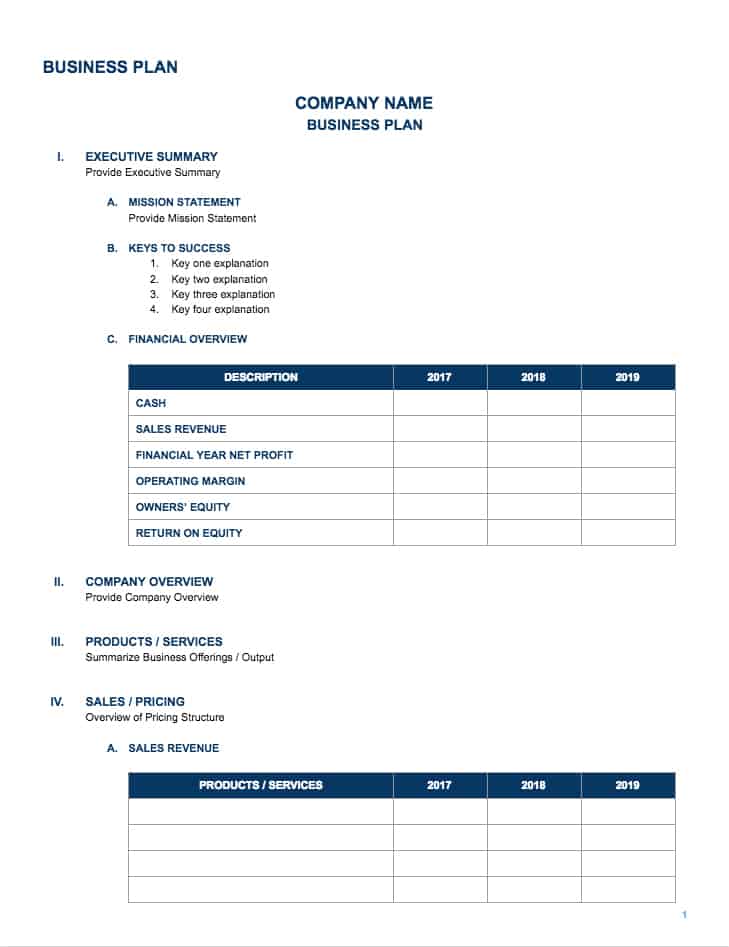 business plan google template