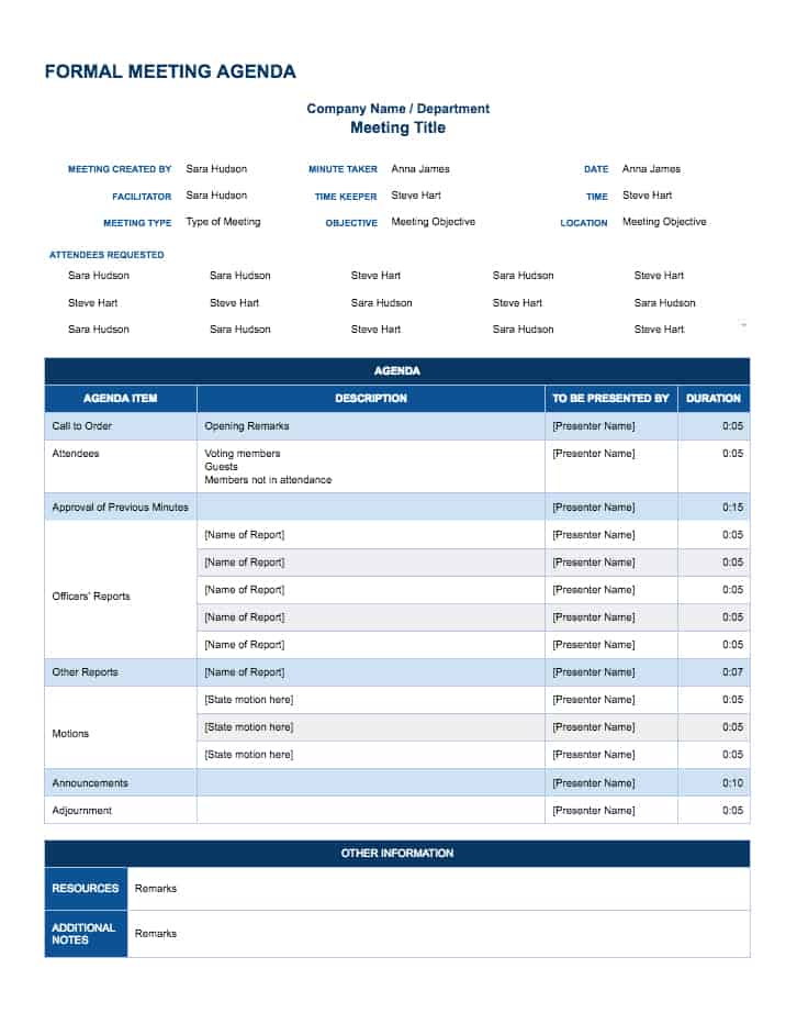 google agenda template