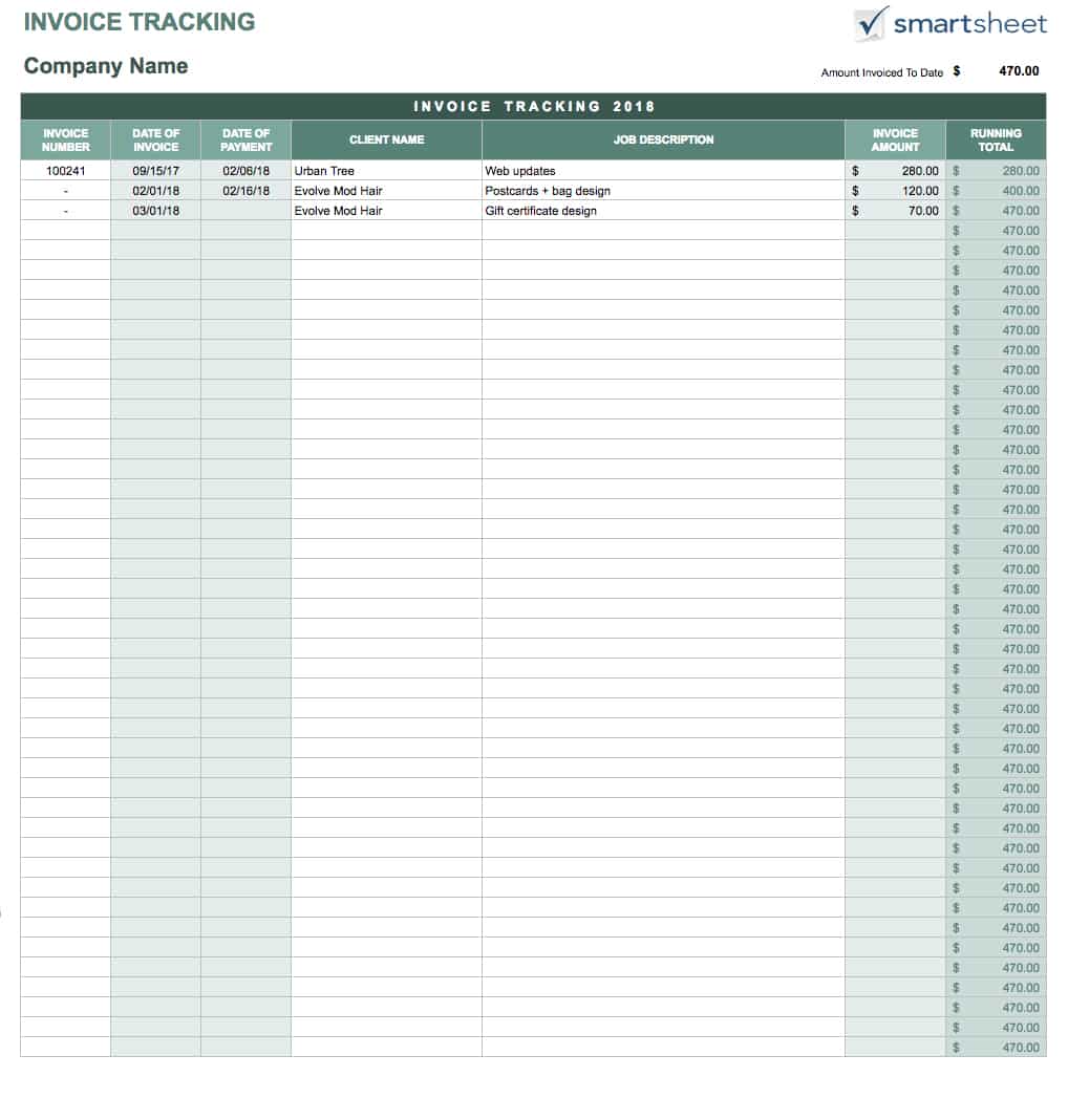 Invoice Tracking Spreadsheet Template Parahyena com