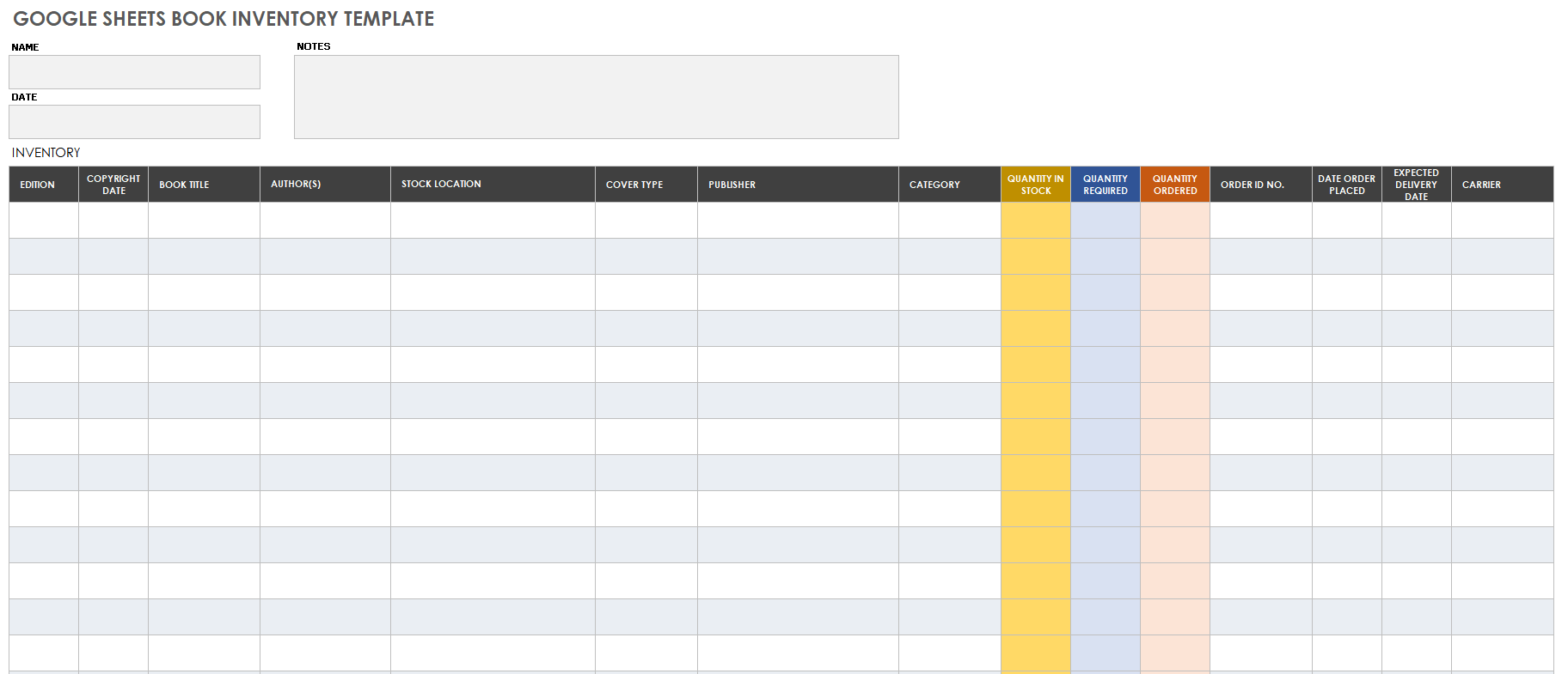 Book Inventory Template Google Sheets