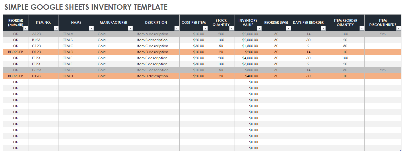 Inventory Management Google Sheets Template