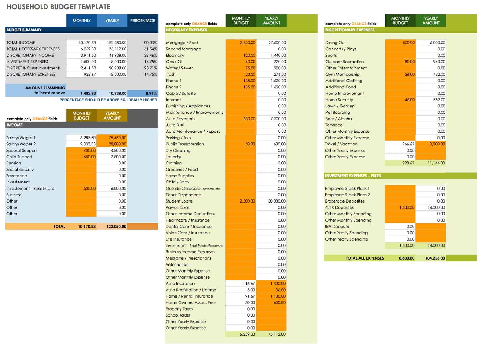 household budget template google sheets