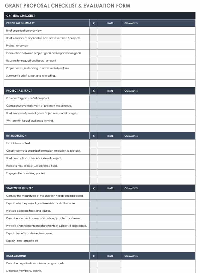 Grant Proposal Checklist with Evaluation Form Template