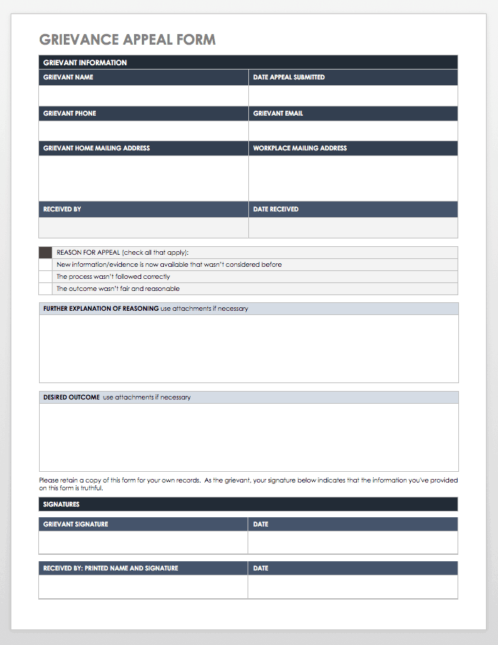 Free Grievance Form Templates Smartsheet