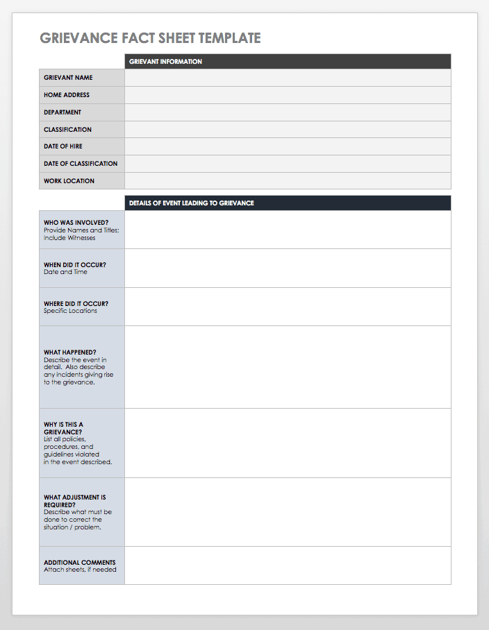 Free Grievance Form Templates Smartsheet