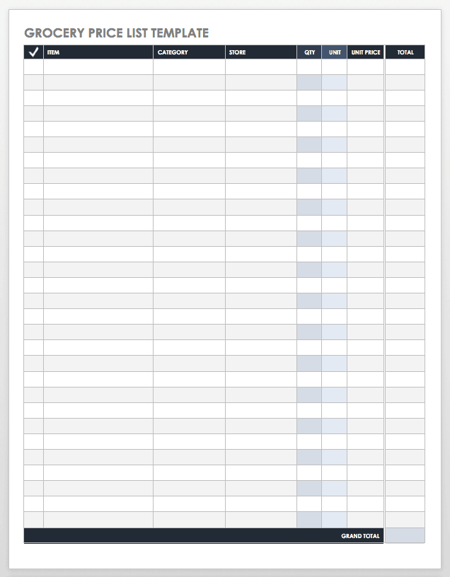 free price list templates smartsheet