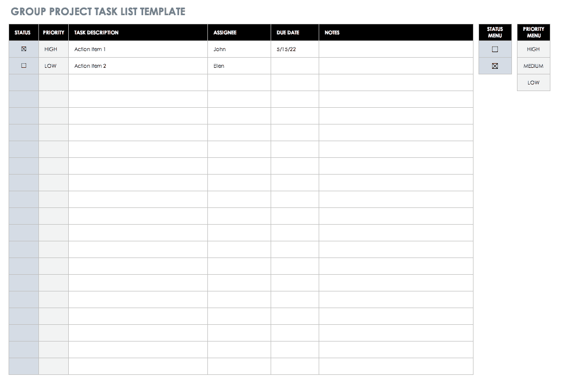 Google Sheets Task List Template | Master Template