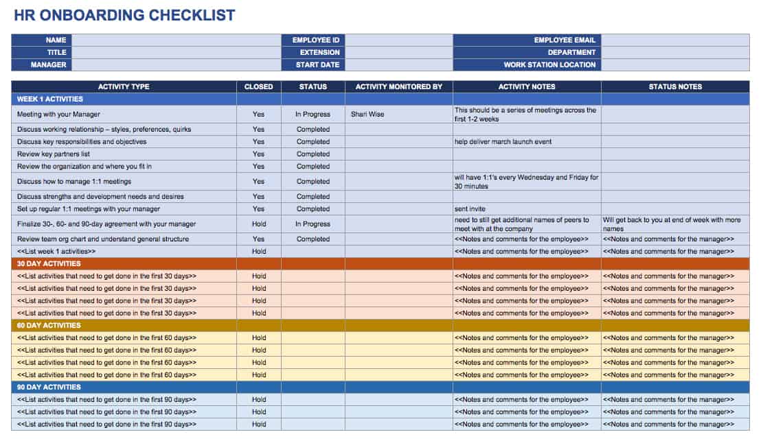 Onboarding Schedule Template Excel