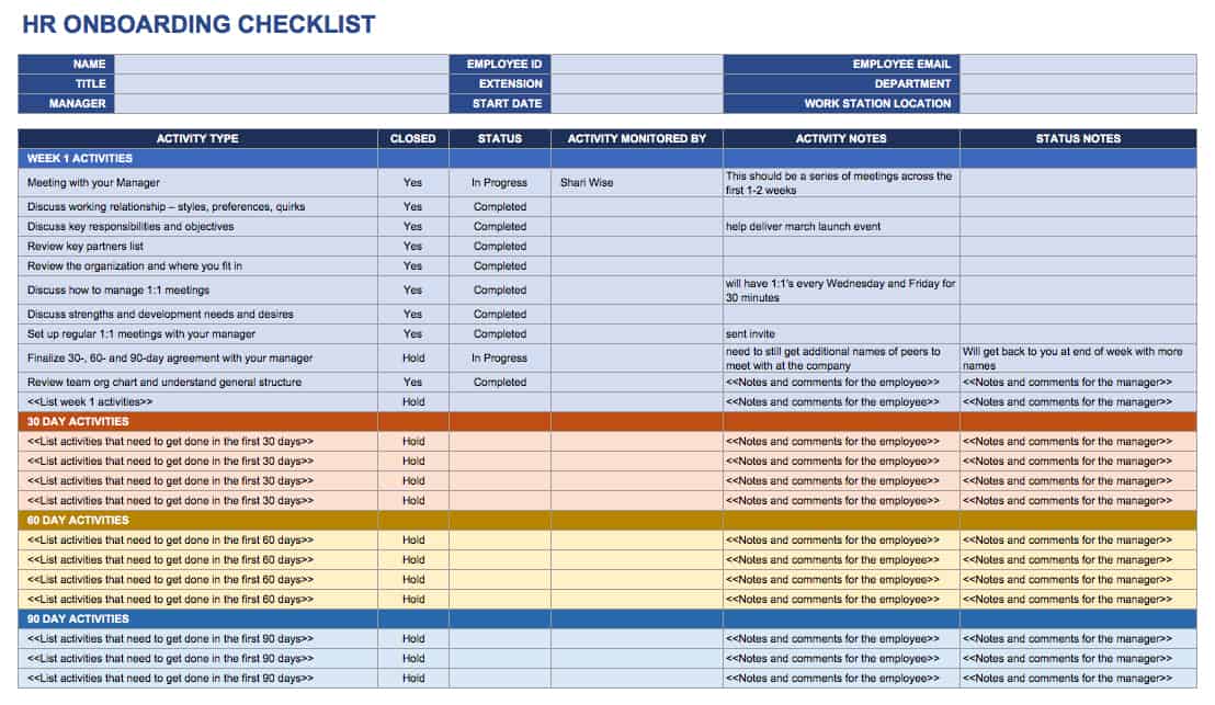 Free New Employee Onboarding Checklist Template Excel