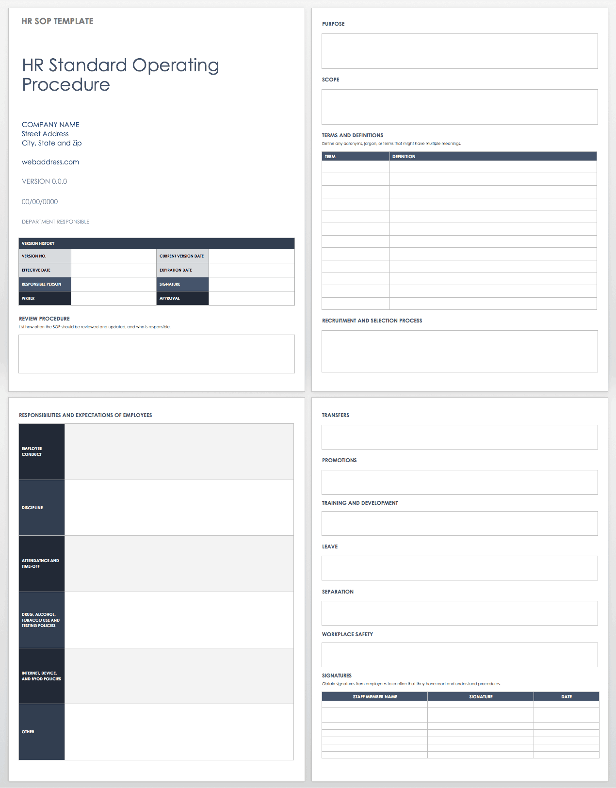 Standard Operating Procedures Templates Smartsheet