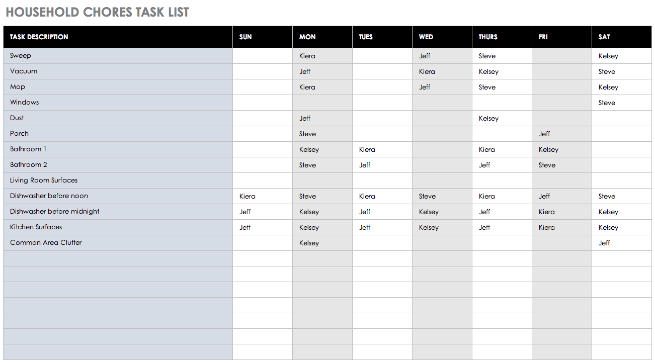 task excel template
