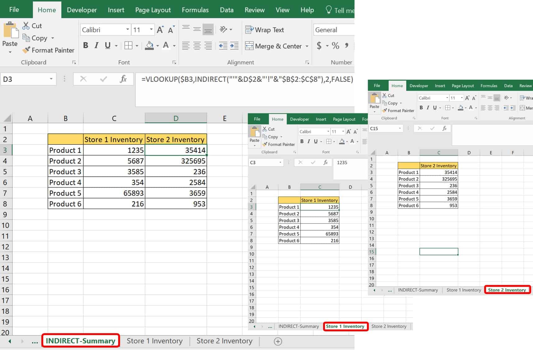 Excel Indirect functions example