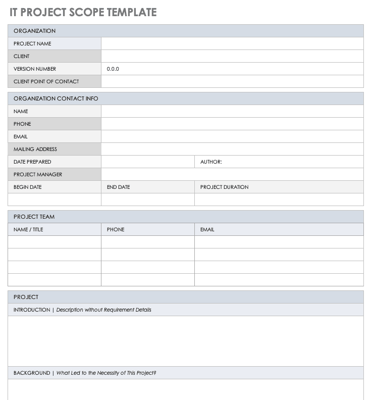 Template For Project Scope