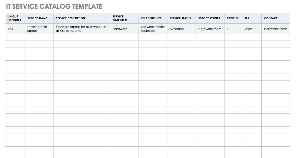 Itil Service Catalogue Template Free