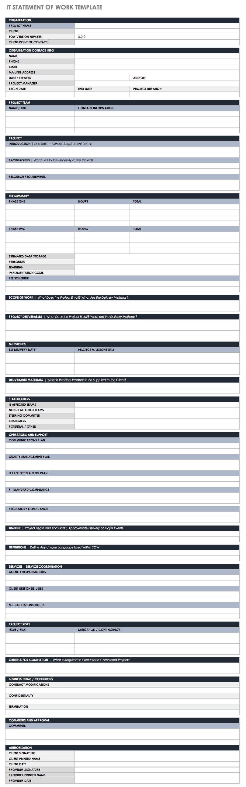 Free Statement Of Work Templates Smartsheet