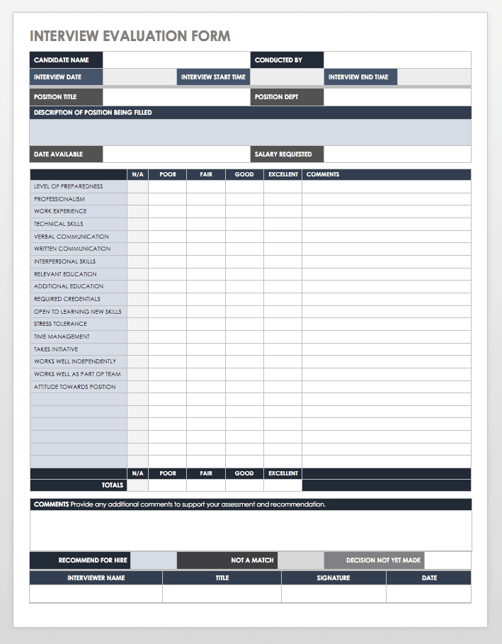 Employment Interview Evaluation Form In Word And Pdf Formats - www ...