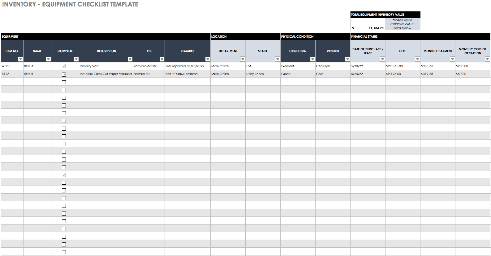 sample checklist template in excel