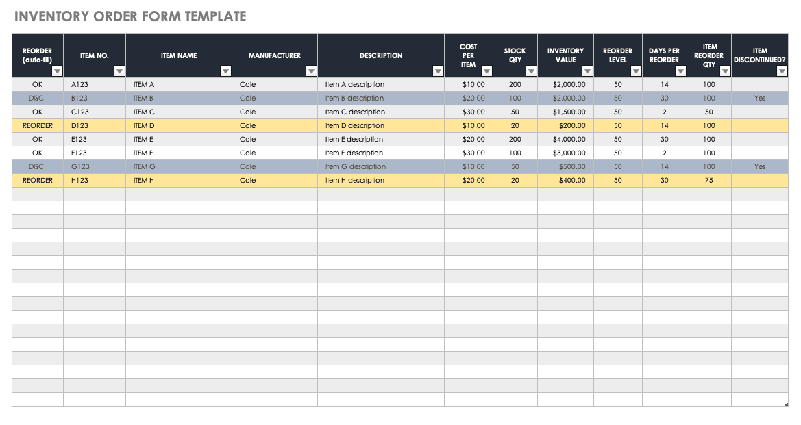 order form template excel